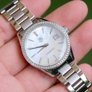 TAG Heuer Carrera Boy Size Diamond Bezel 32mm หน้ามุกขาว + เพชร 64 ปี 2017 — Ref WAR1315