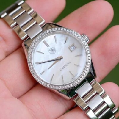 TAG Heuer Carrera Boy Size Diamond Bezel 32mm หน้ามุกขาว + เพชร 64 ปี 2017 — Ref WAR1315