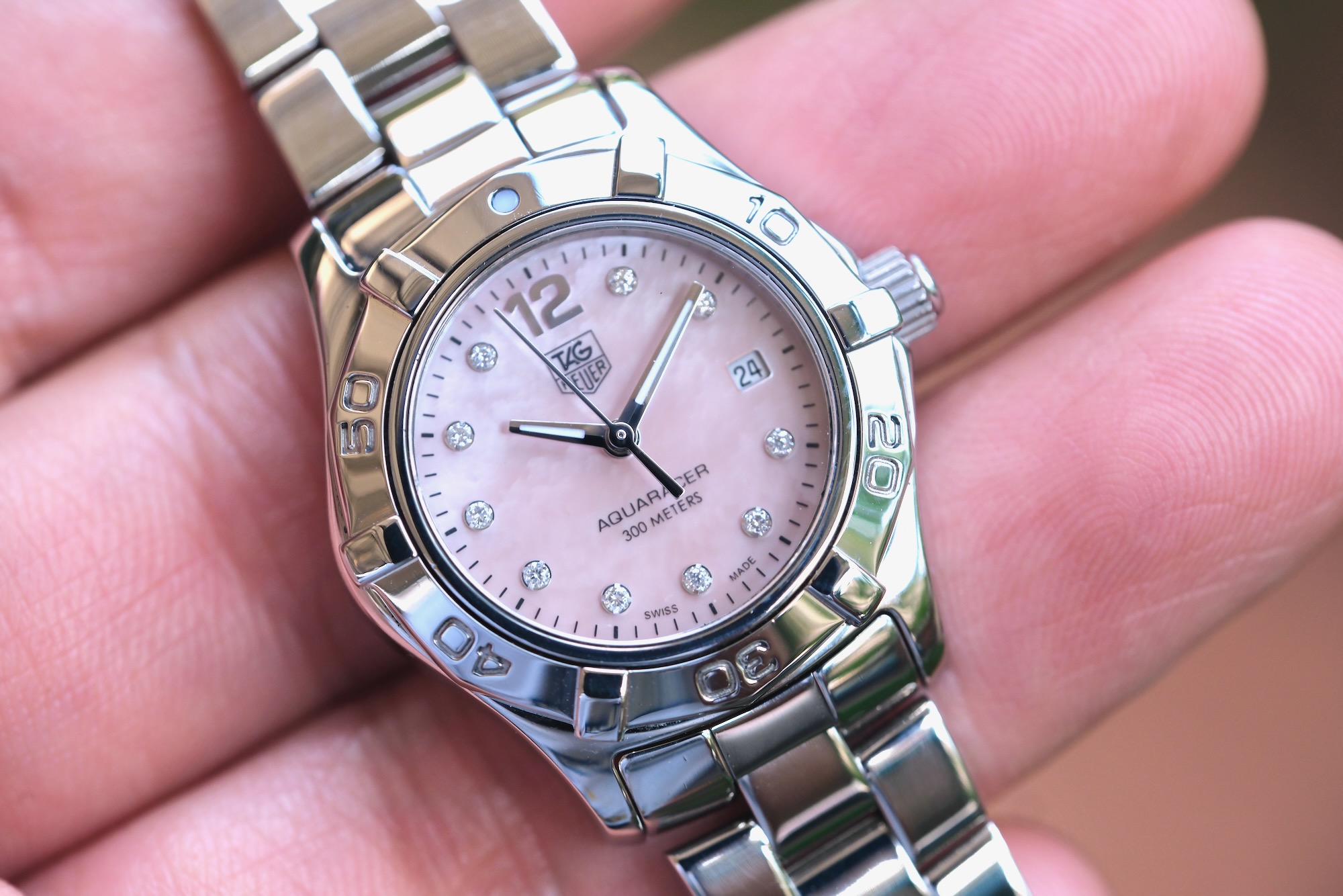 2011 TAG HEUER Aquaracer Lady Quartz 27mm Diamond Dial Pink Mother of Pearl WAF141A - Image 2