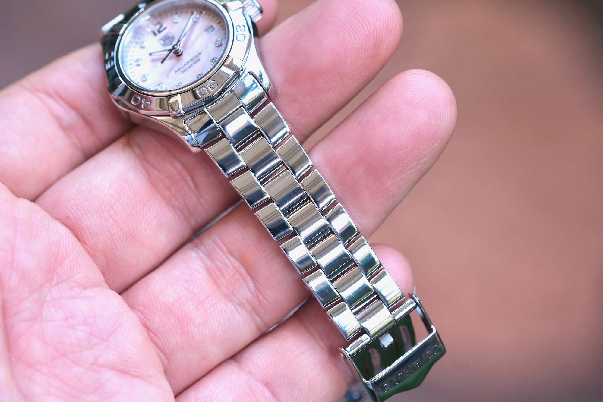 2011 TAG HEUER Aquaracer Lady Quartz 27mm Diamond Dial Pink Mother of Pearl WAF141A - Image 3