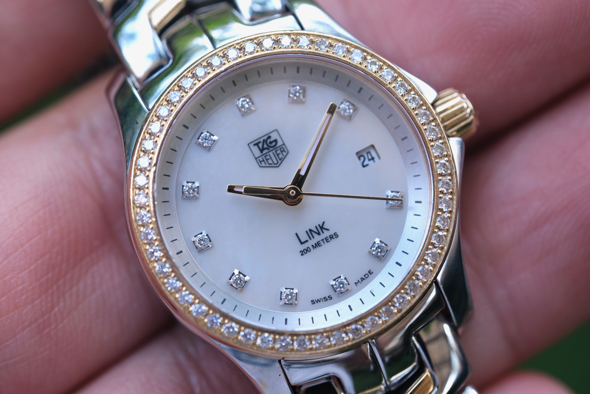 2012 TAG HEUER Link Lady Quartz 27mm Diamond + 18K Gold Bezel 2-Tone WJF1354 - Image 2