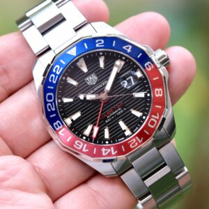 2018 TAG HEUER Aquaracer Calibre 7 GMT Automatic 43mm Black Dial Pepsi Bezel Ref. WAY201F Full Set HERO