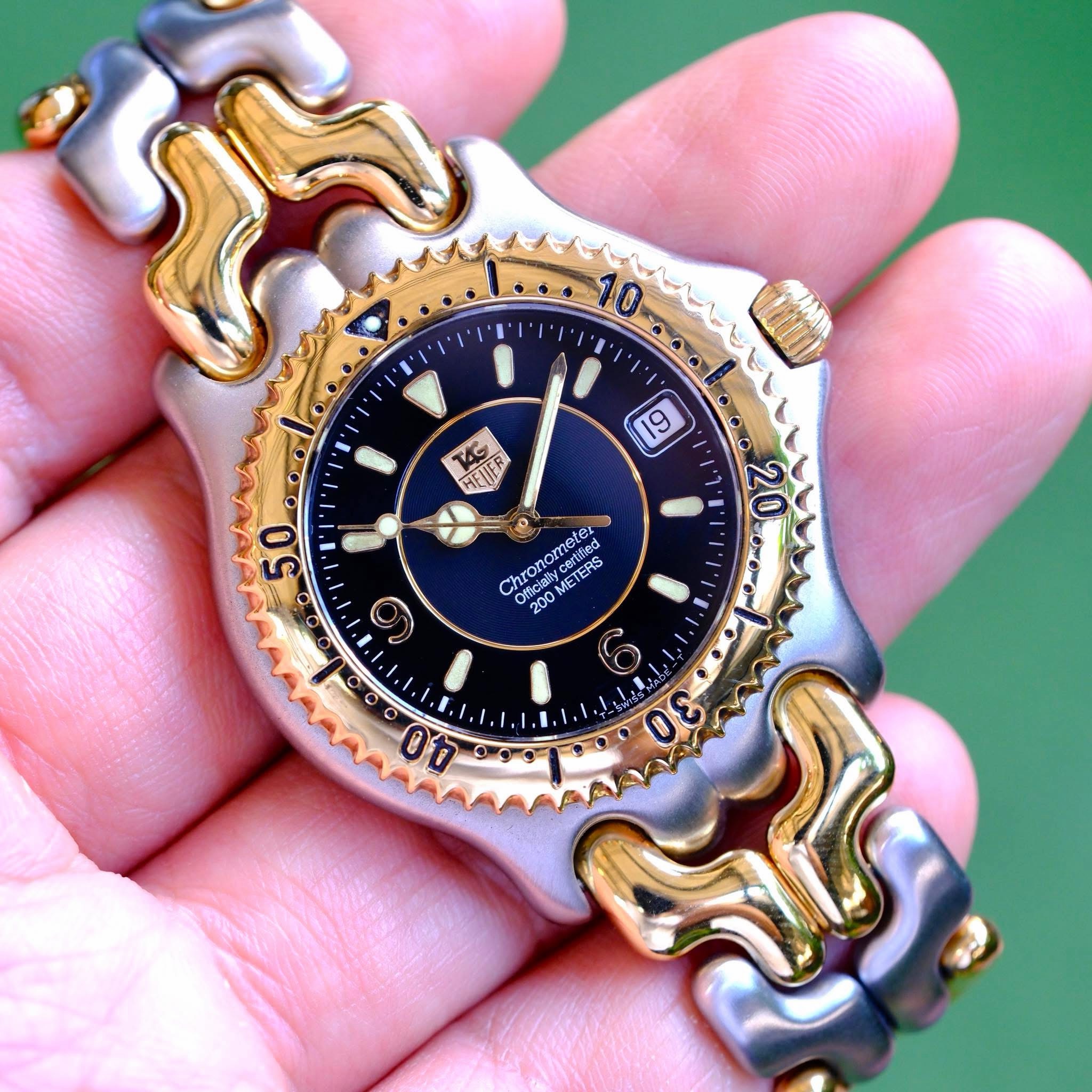1998 TAG HEUER S/el Chronometer Automatic King Size 37mm Black Tri-Level Dial Gold Plated Bezel Ref. WG5122-PO RARE