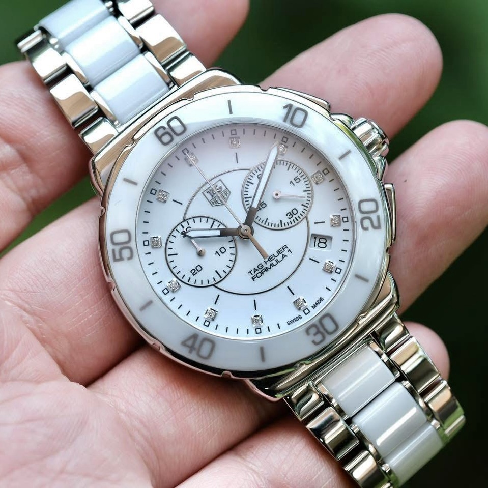 2013 TAG HEUER Formula 1 Ceramic Quartz Diamond Unisex 42mm White Dial White Ceramic Bezel Ref. CAH1211
