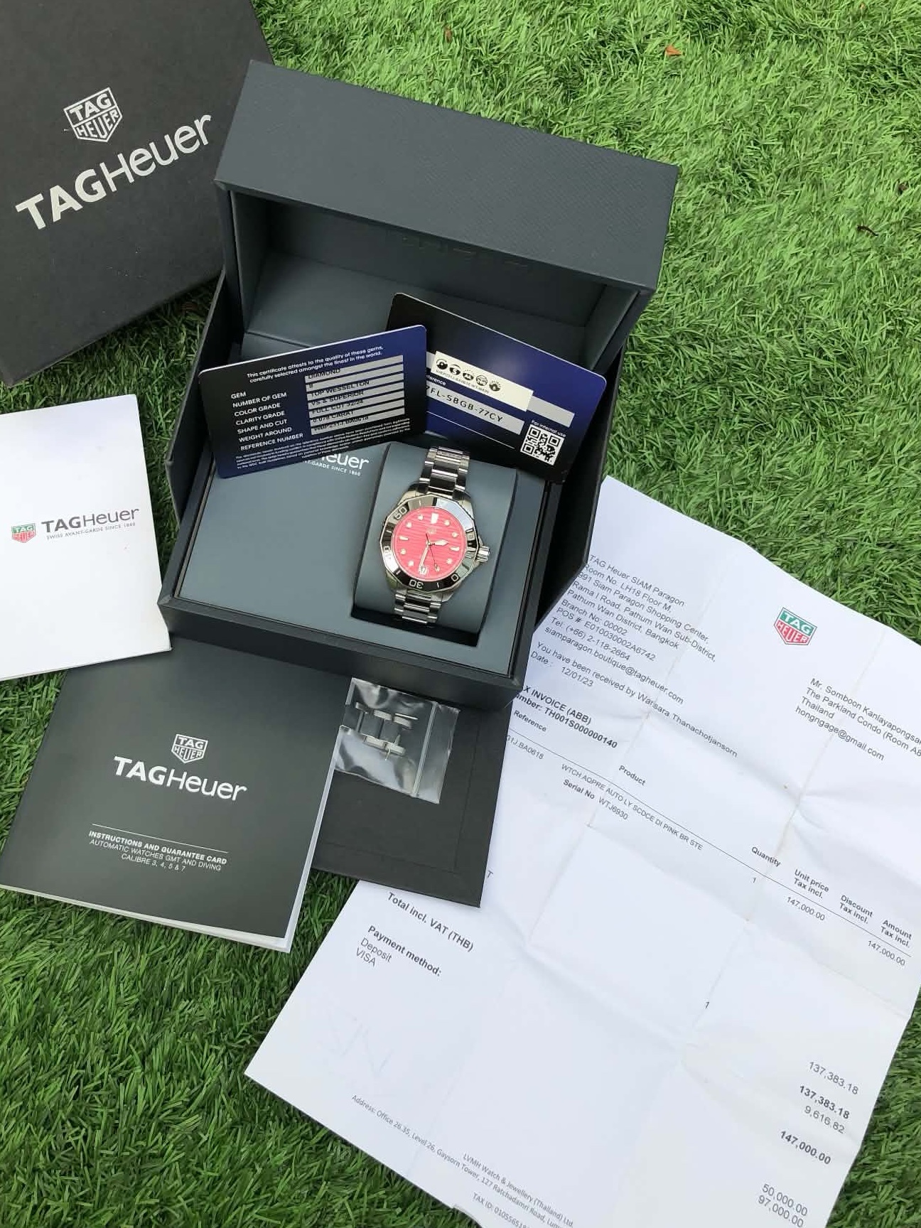 2023 TAG HEUER Aquaracer Professional 300 Calibre 5 Automatic Diamond 36mm Pink Wave Dial Black Ceramic Bezel Ref. WBP231J Full Set HERO - Image 4