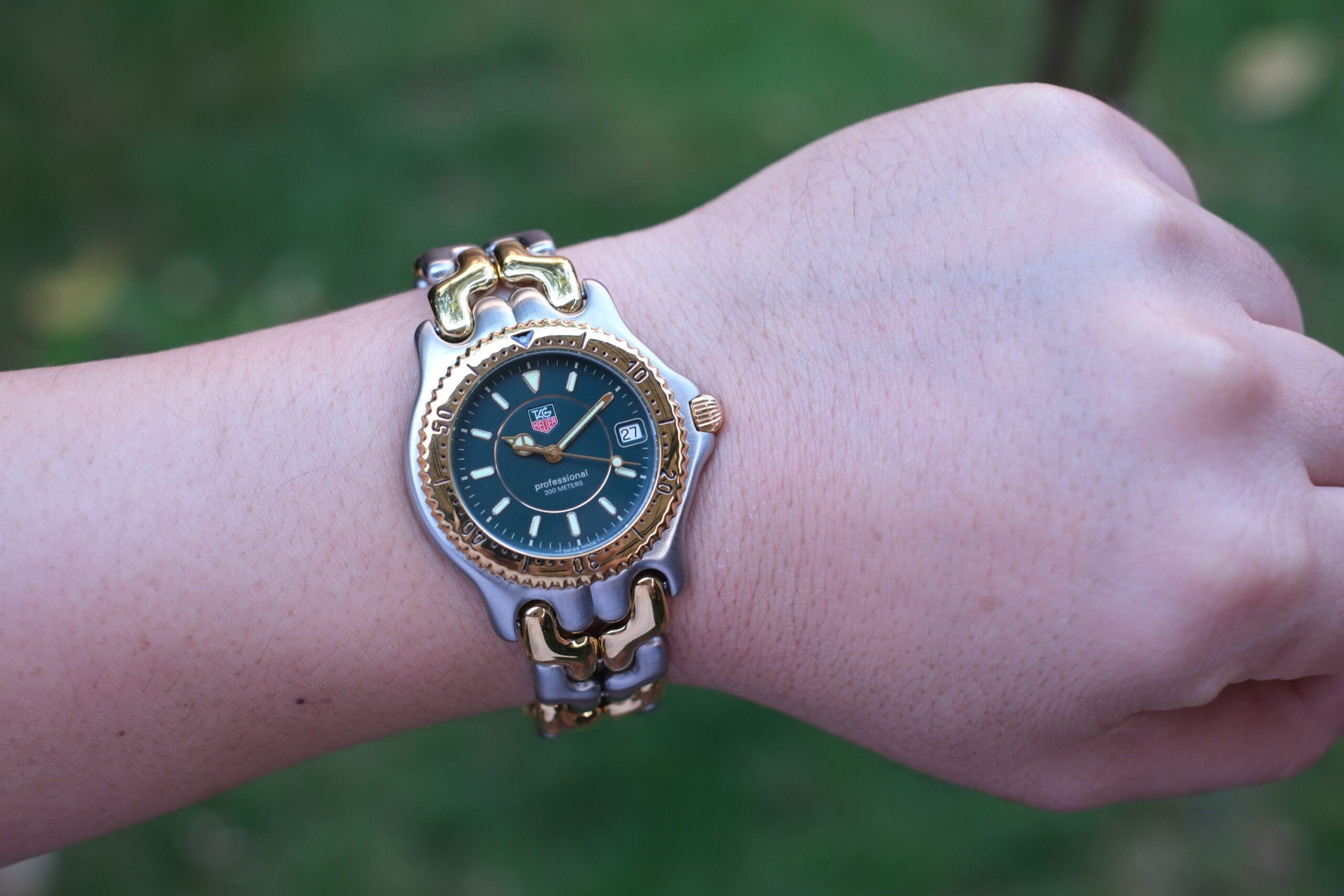 1998 TAG HEUER S/el King Size Quartz 37mm Green Two-Level Dial Gold Plated Bezel Ref. WG1126 RARE - Image 3