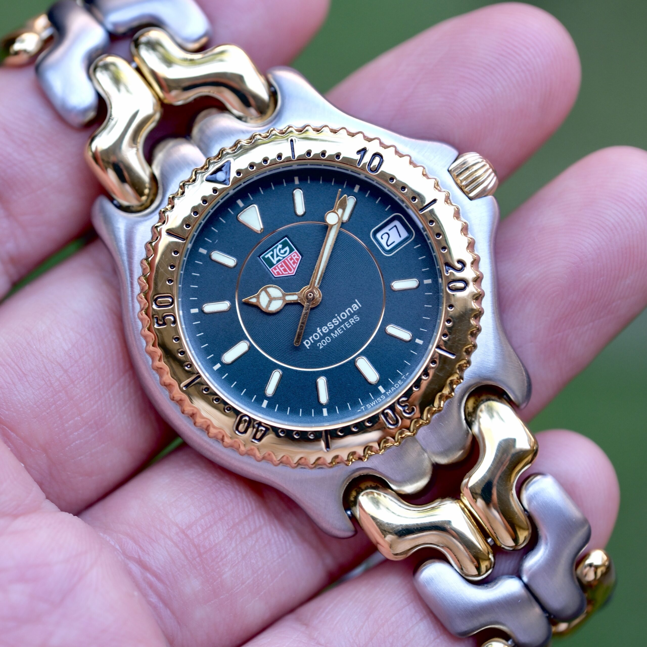 1998 TAG HEUER S/el King Size Quartz 37mm Green Two-Level Dial Gold Plated Bezel Ref. WG1126 RARE