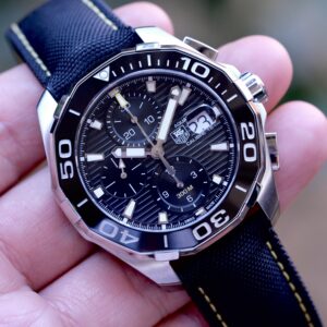 2017 TAG HEUER Aquaracer Calibre 16 Chronograph Automatic 43mm Black Dial Black Ceramic Bezel NATO Strap Ref. CAY211A Full Set