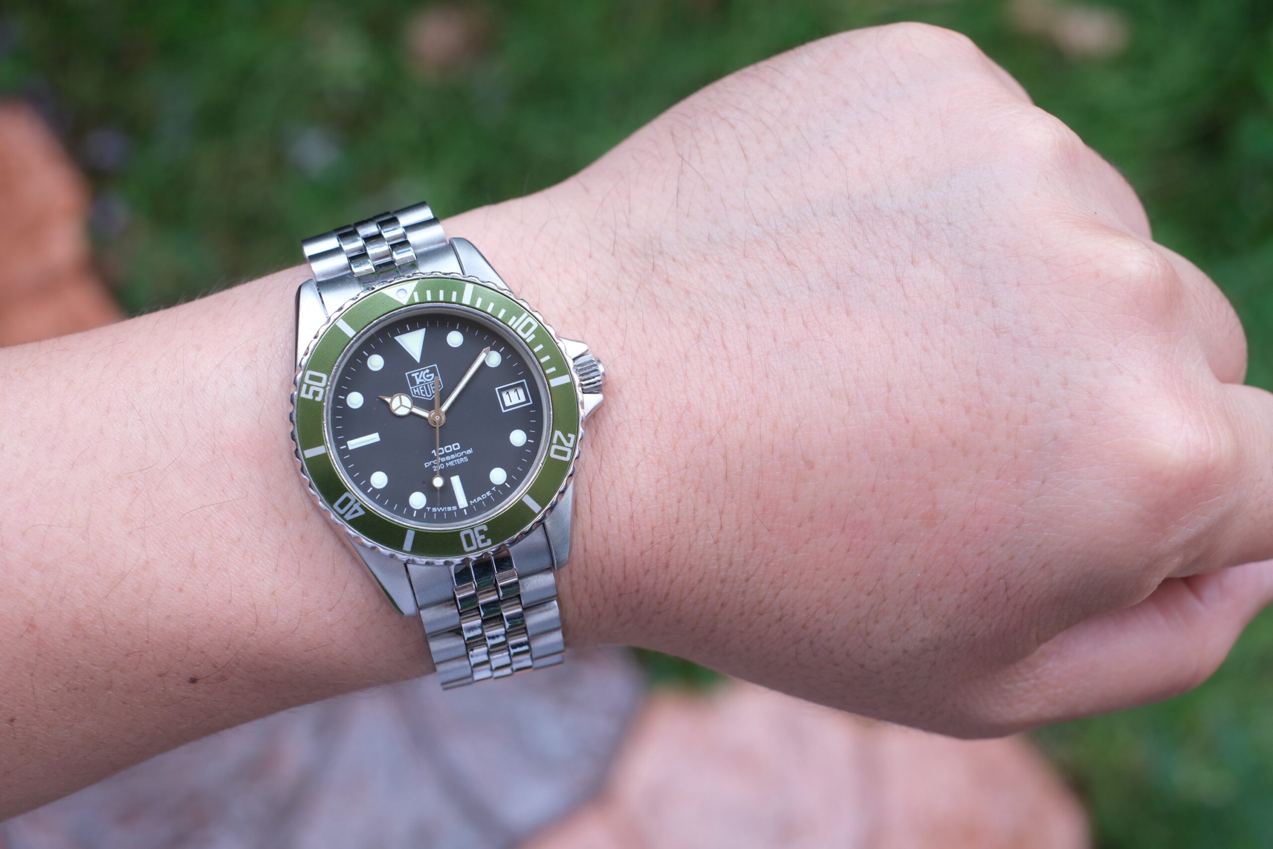 TAG HEUER 1000 Professional Diver Vintage Quartz 38mm Black Dial Custom Starbucks Green Bezel Ref. 980.013N RARE - Image 3