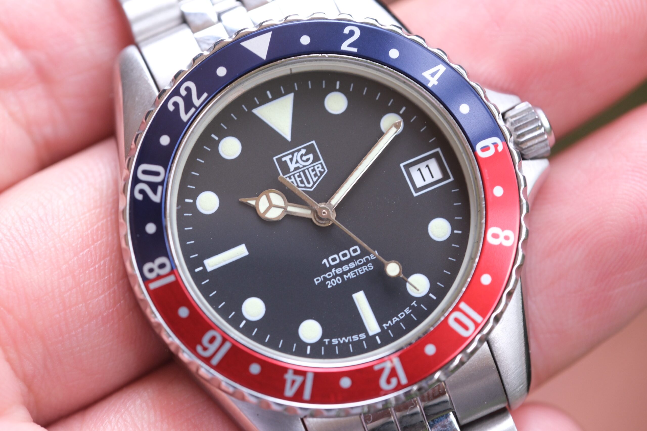 TAG HEUER 1000 Professional Diver Vintage Quartz 38mm Black Dial Custom Pepsi Bezel Ref. 980.013B RARE - Image 3