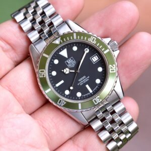 TAG HEUER 1000 Professional Diver Vintage Quartz 38mm Black Dial Custom Starbucks Green Bezel Ref. 980.013N RARE