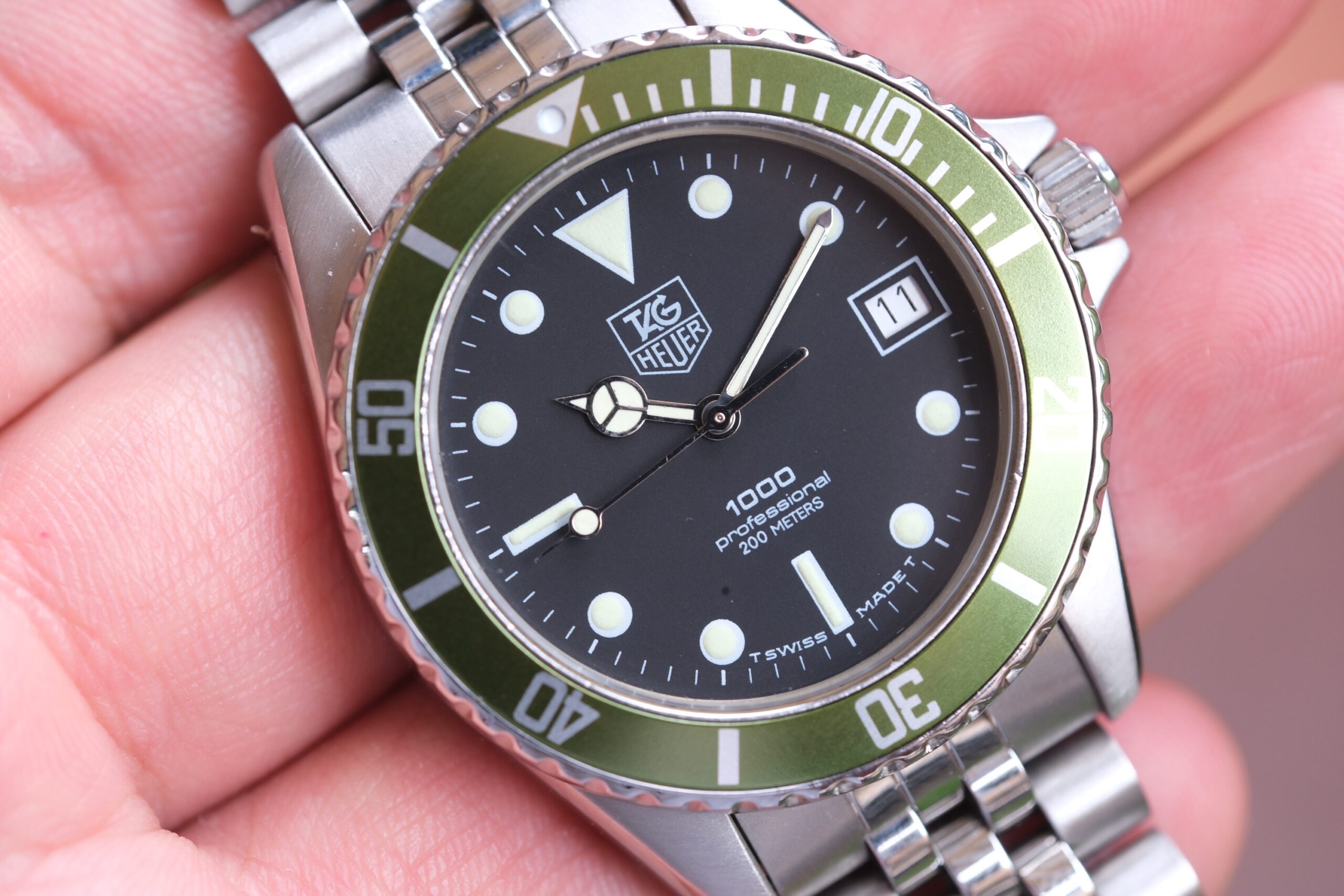 TAG HEUER 1000 Professional Diver Vintage Quartz 38mm Black Dial Custom Starbucks Green Bezel Ref. 980.013N RARE - Image 2