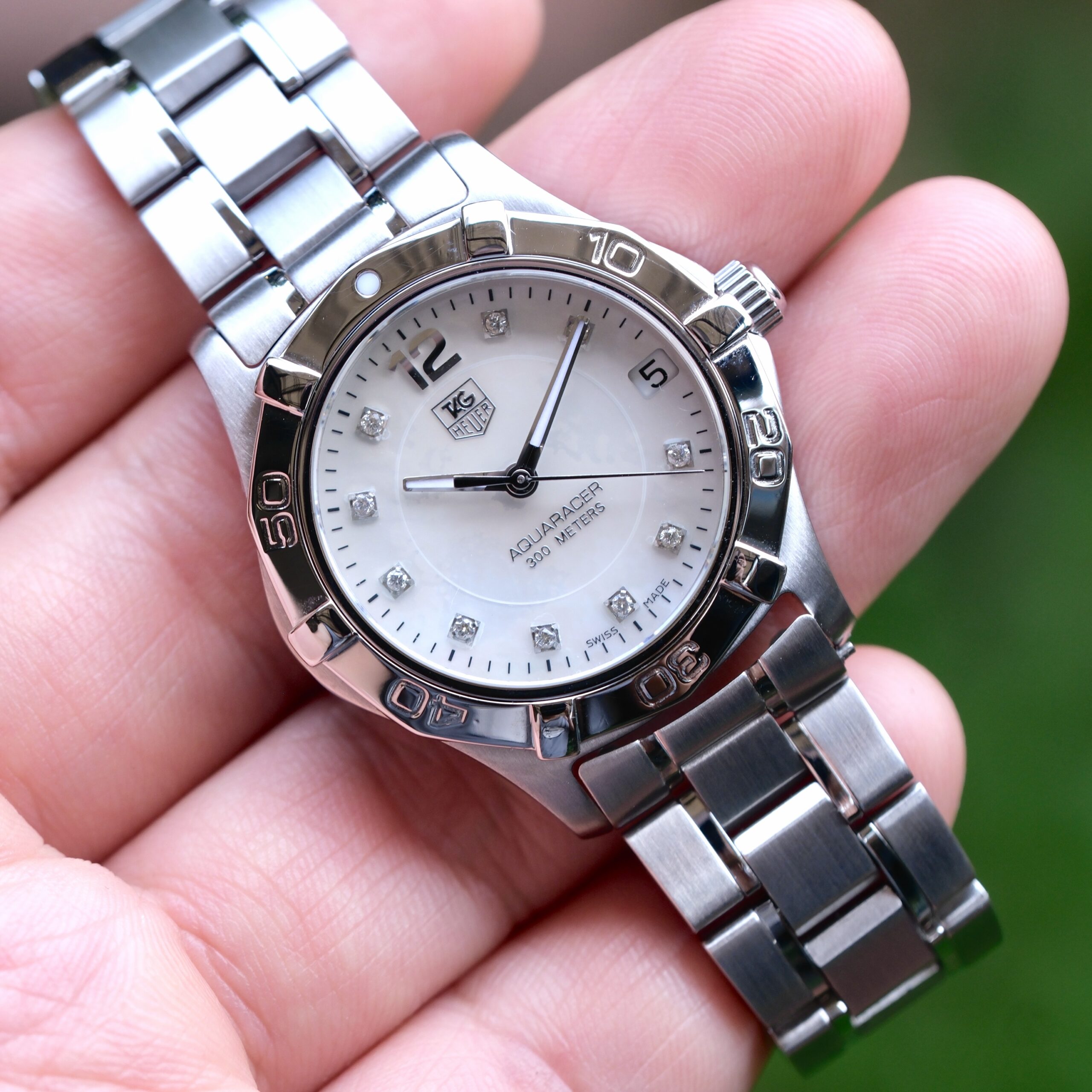 2015 TAG HEUER Aquaracer Lady Quartz Diamond Boy Size 32mm White Mother of Pearl Dial Stainless Steel Ref. WAF1312 RARE