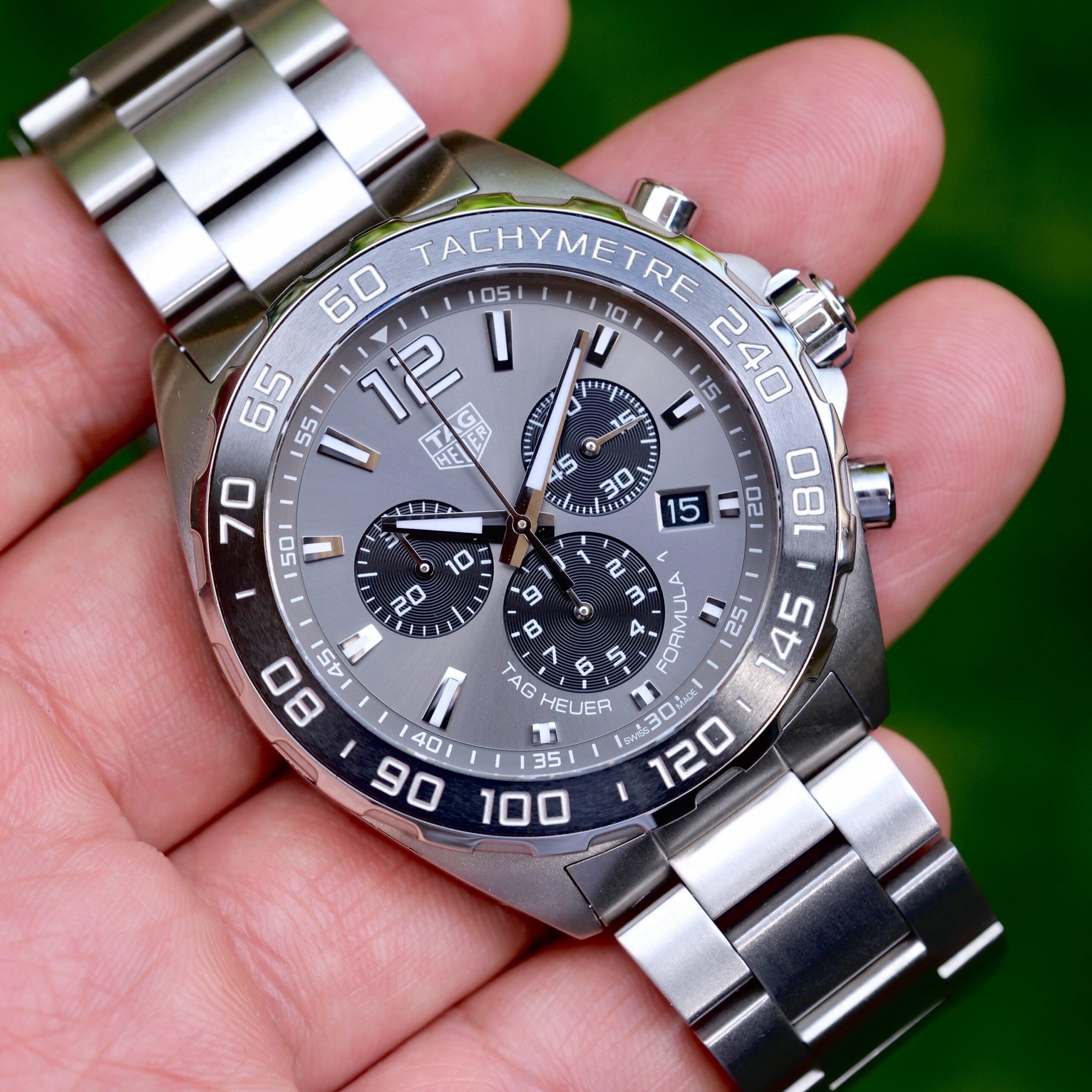 2018 TAG HEUER Formula 1 Chronograph Quartz 43mm Grey Dial Grey Ceramic Bezel Stainless Bracelet Ref. CAZ1011 Full Set - Image 2