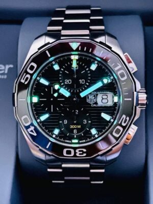 2019 TAG HEUER Aquaracer Calibre 16 Chronograph Automatic 43mm Black Dial Black Ceramic Bezel Stainless Bracelet Ref. CAY211A Full Set