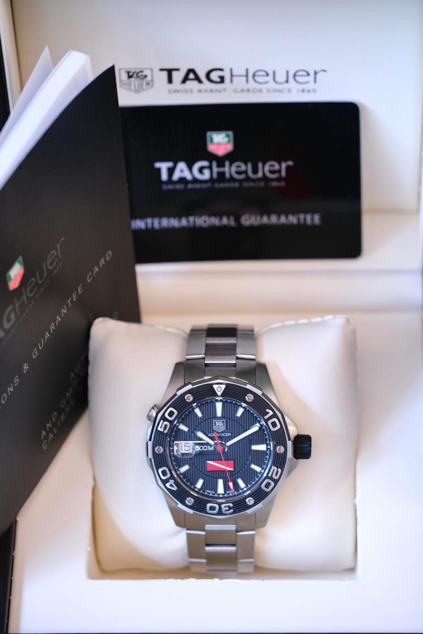 2013 TAG HEUER Aquaracer 500M Calibre 5 Automatic Professional Diver 43mm Black Dial Black Bezel Ref. WAJ211A Full Set RARE
