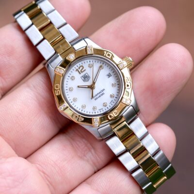 2013 TAG HEUER Aquaracer Lady Quartz 27mm White MOP Diamond Dial 23 Diamonds Solid 18K Gold Bezel Two-Tone WAF1451.BB0814 [Box + Shop Warranty]