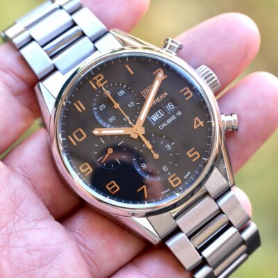 2018 TAG HEUER Carrera Calibre 16 Day-Date Automatic Chronograph 43mm Black Dial Rose Gold Accents Steel Bezel CV2A1AB [Full Set] HERO