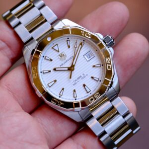 2017 TAG HEUER Aquaracer Calibre 5 Automatic 41mm Two-Tone 18K Gold Bezel White Dial WAY2151.BD0912 Full Set HERO